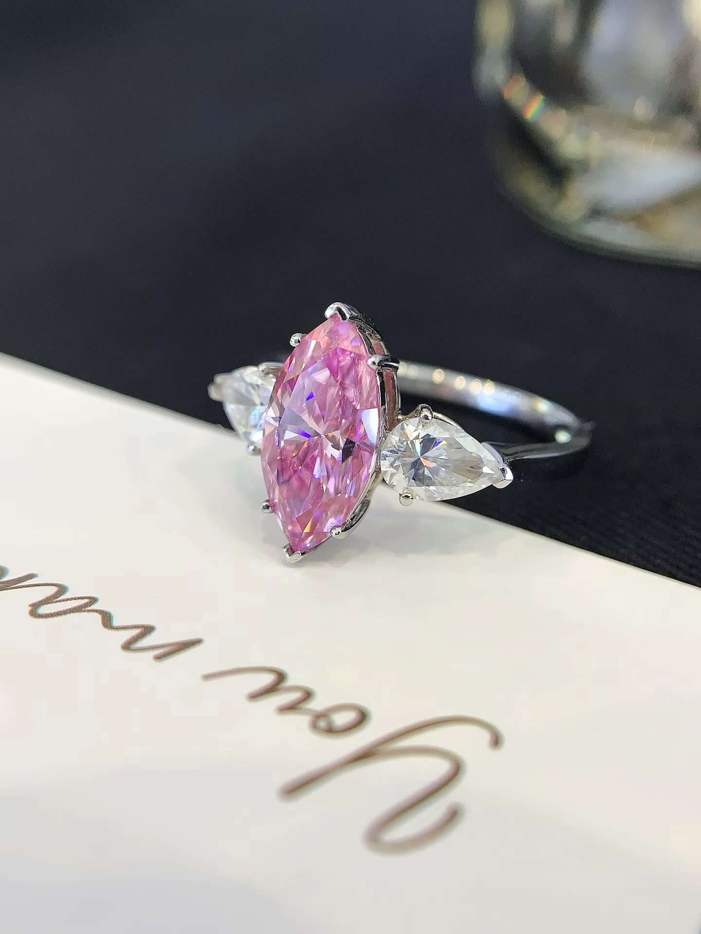 Goldstones Jewelry Pink Marquise and White Pear Cut Moissanite Stone Def Color Gold Ring Trendy Classic Style Gift Rings