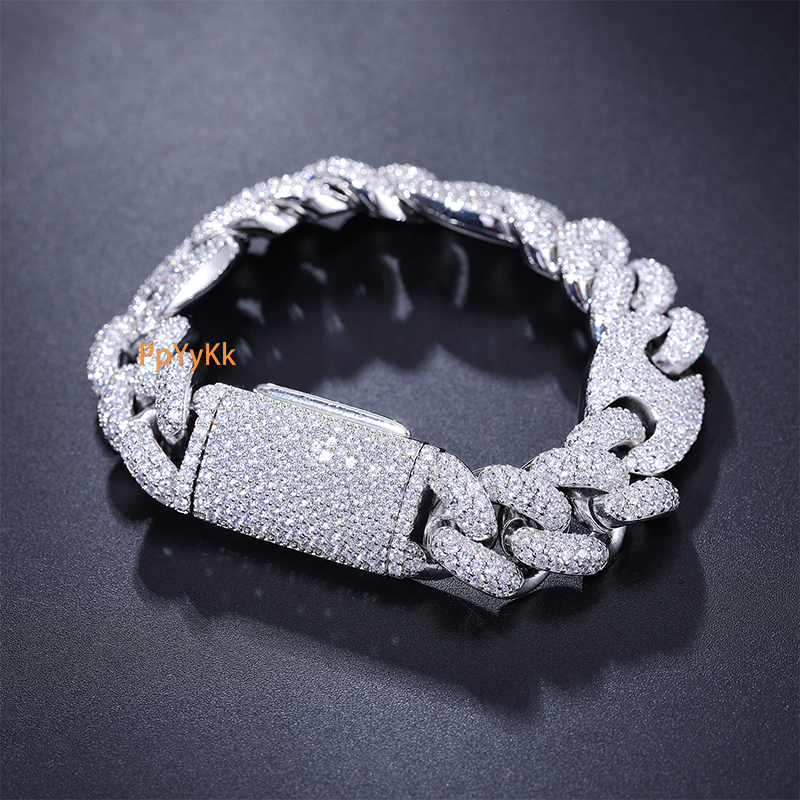 Luxury Bling Rock Hiphop Jewelry 18mm 925 Sterling Silver GRA Tested VVS Moissanite Iced Out Cuban Link Men Bracelet