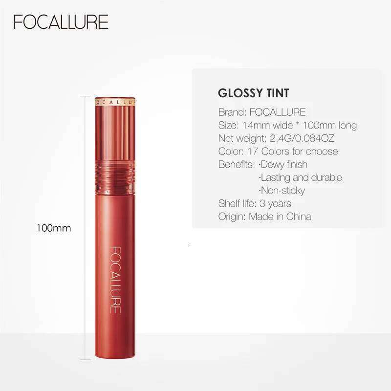 Focallure Shiny Nourish Lipgloss 17 Colors Long-Lasting Glossy Lipstick Waterproof Non-Stick Cup Cosmetic Moisturizing Lip Gloss X250
