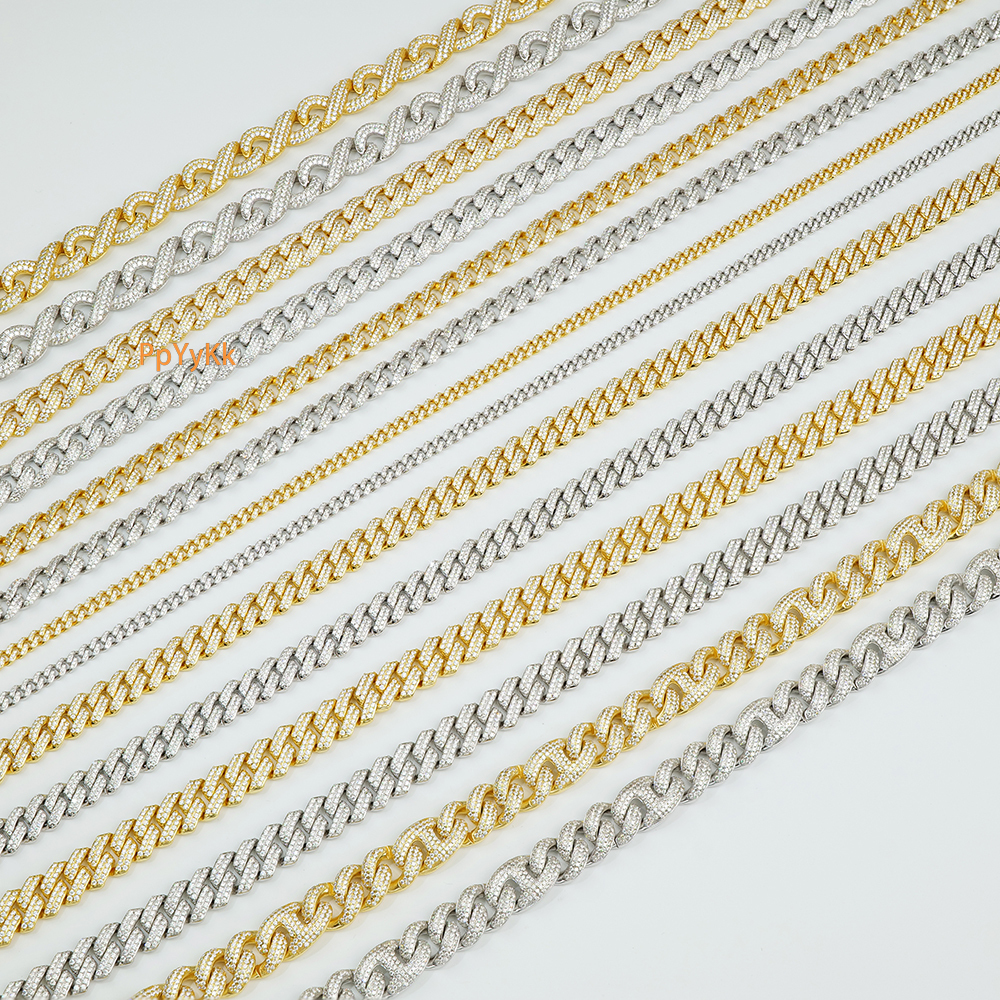 High Quality Chain 6-24mm Iced Out Luxury Fine Jewelry Necklace Set VVS Moissanite Hiphop Fashion Miami Cuban Chain 925 Sterling Silver