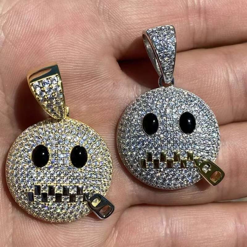 Hip Hop Pass Diamond Tester Bling Solid 925 Silver Iced Out GRA VVS Moissanite Zipper Mouth Face Pendant for Chain Men Women