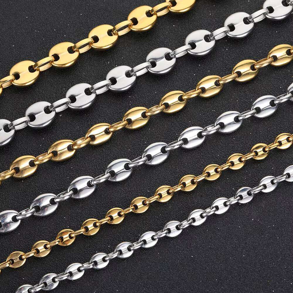Nuoya Fashion Hip Hop Jewelry Gold Plated Men Stainless Steel Coffee Bean Link Chain Necklace