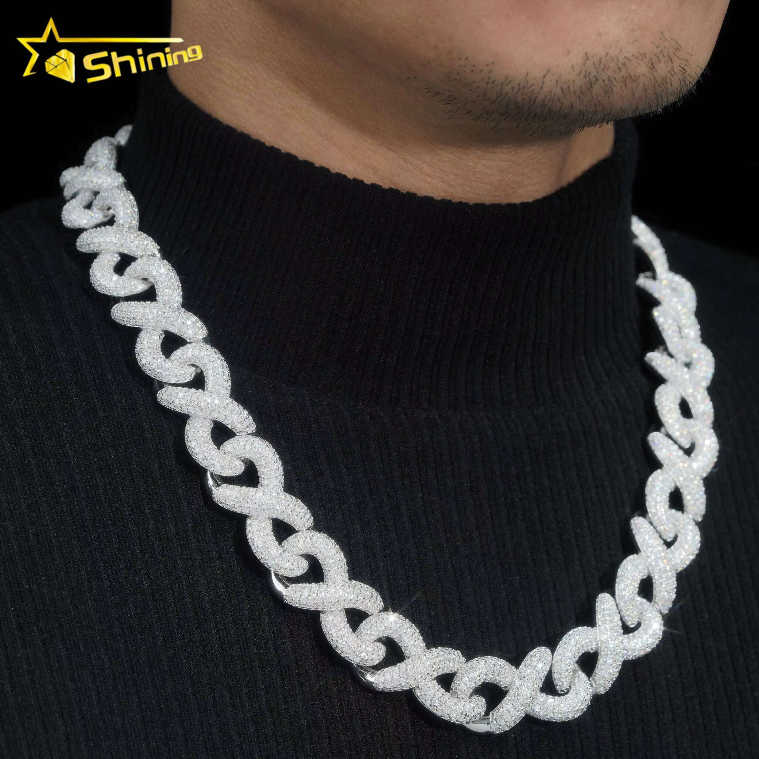 Hip Hop Jewelry Necklace Pass Diamond Tester 925 Sterling Silver Cuban Chain 18MM Infinity Link Chain