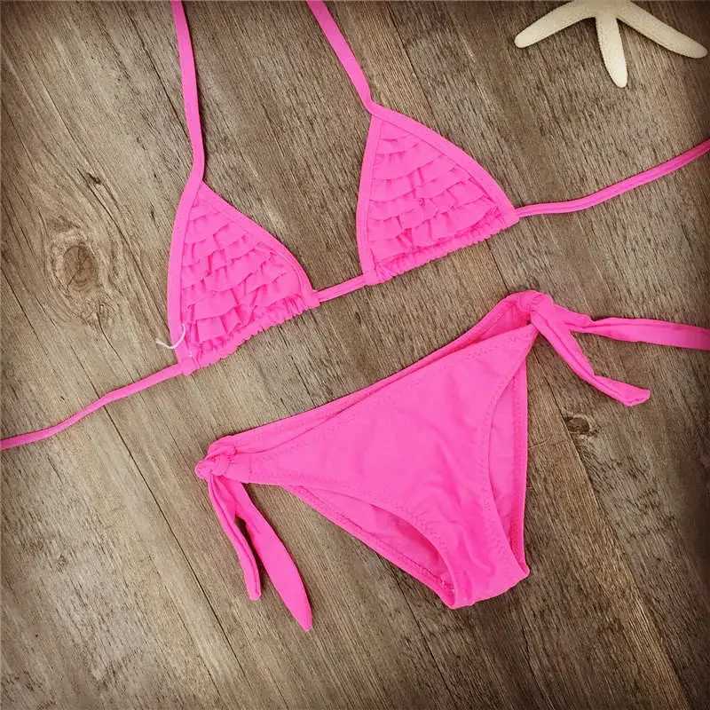 Children Swimwear Baby Kids Cute Bikini Girls Split Two Pieces Swimsuit Bathing Suit Beachwear Kids Falbala Bikini 4 Colors XJ250624