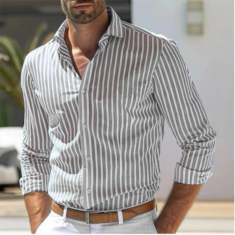 mens shirt long-sleeved shirt strip single-breasted shirt loose style business office spring shirt xs-6xl fashion casual 250704