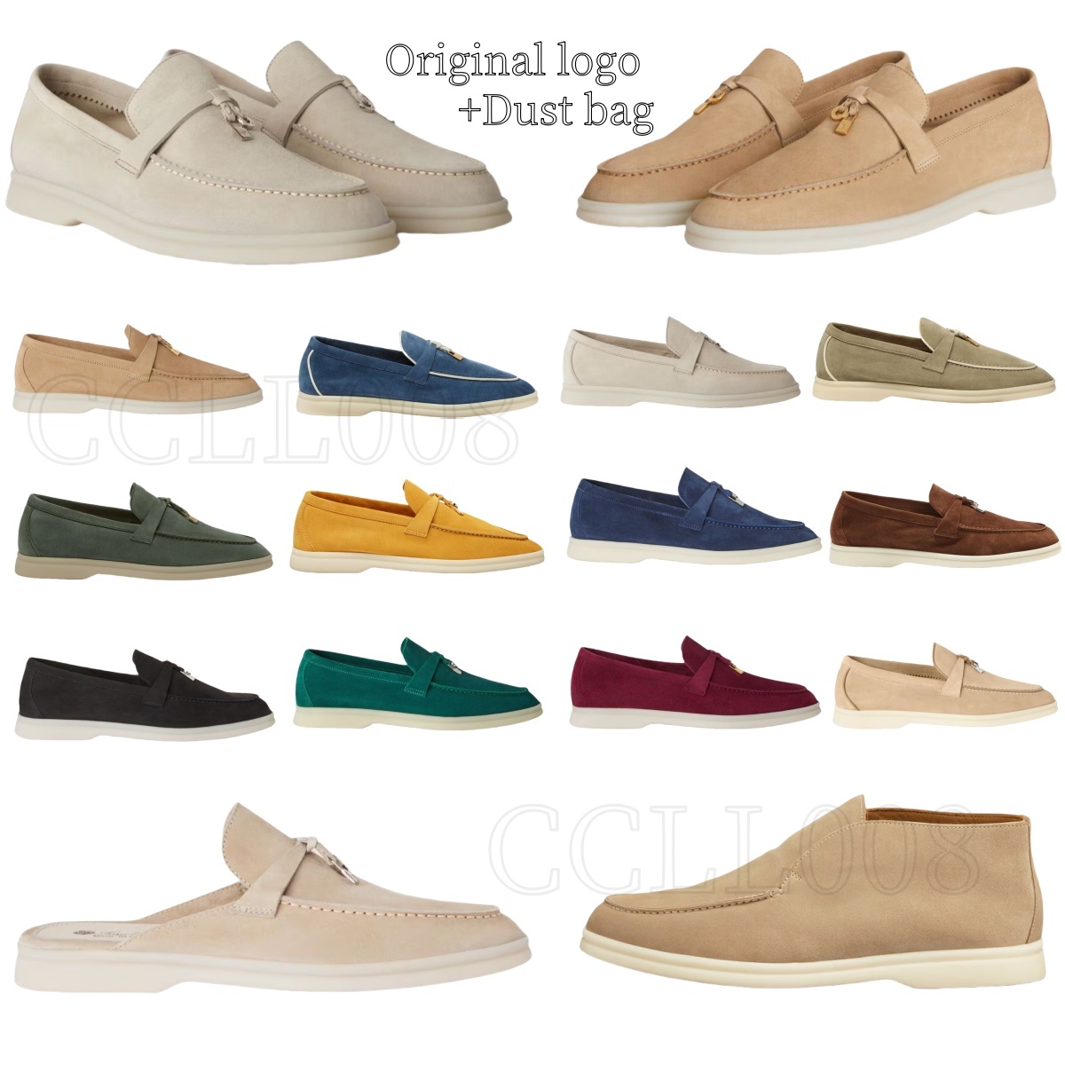 Designer Loafers Suede Tassel Men Women Flat Shoes Summer Walk Ladies Shoes Slip on Gold or Silver Metal Lock Genuine Sheep Leather Round Toe Flat Mules Casual Shoes