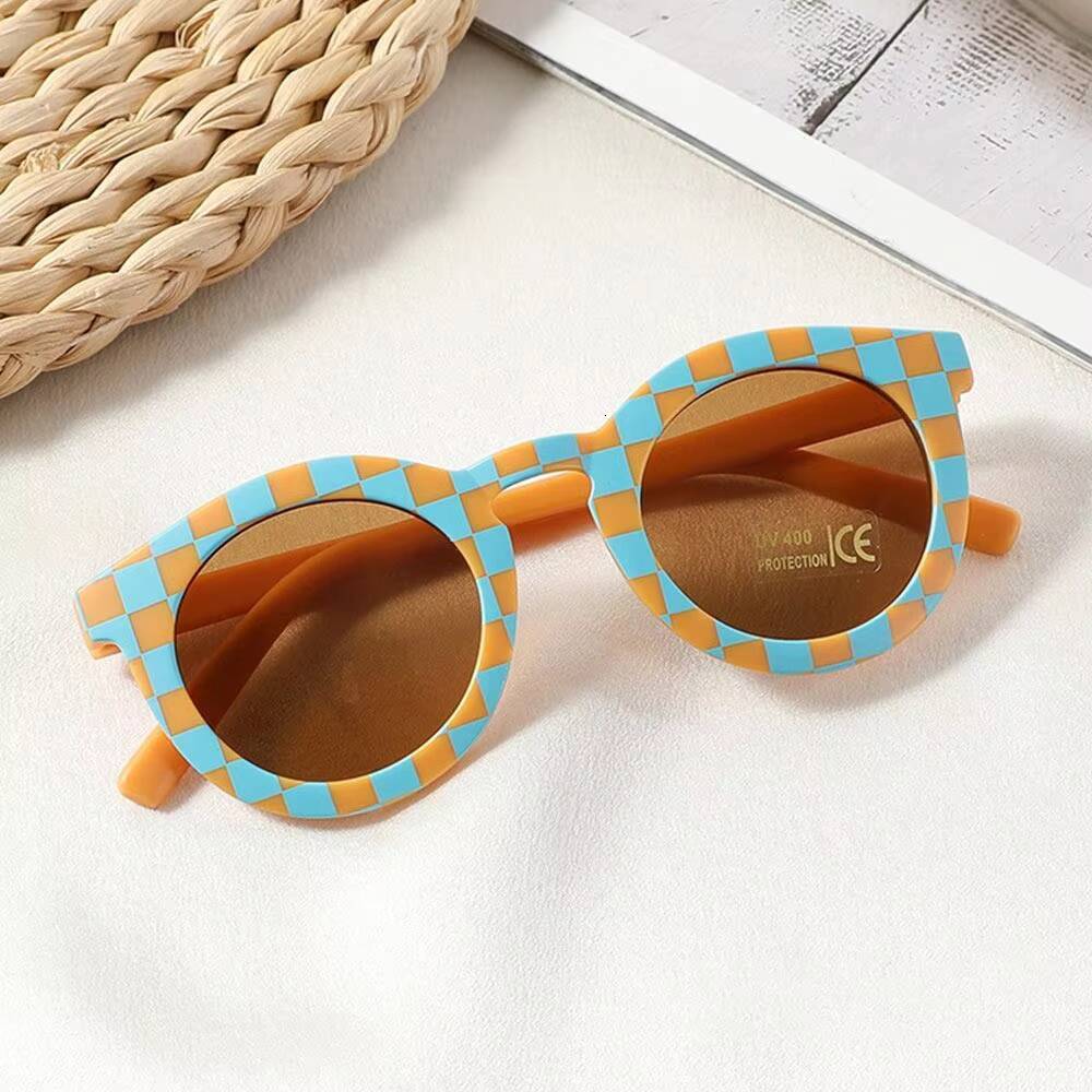 3-8Y Children Sunglasses Fashion Round Frame Checker Color Kids Protection UV400 Sun Glasses for Boys Girls ddmythur Z260305