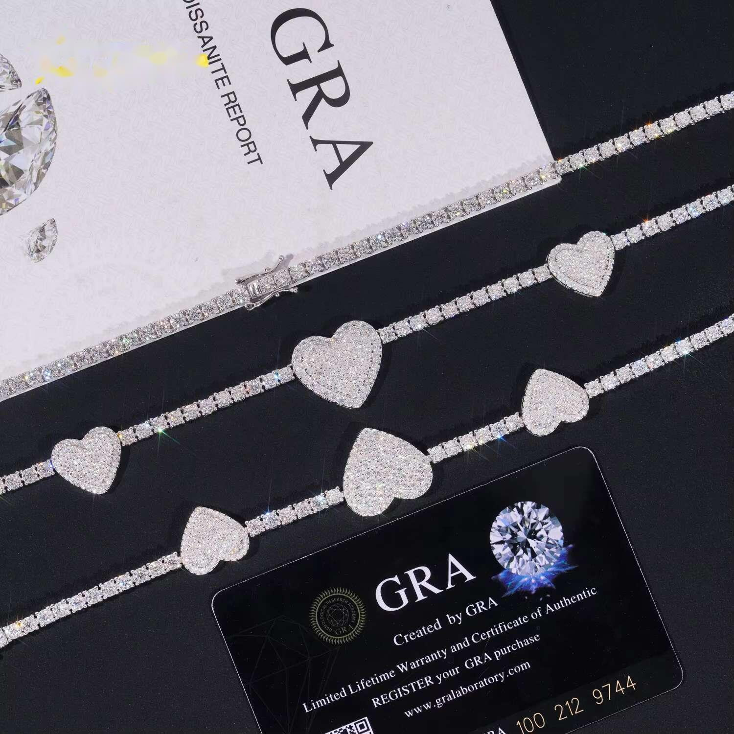 Fine Jewelry Fashion Heart Necklace 925 Pure Silver 3mm High Quality VVS Moissanite Tennis Necklace GRA Certified
