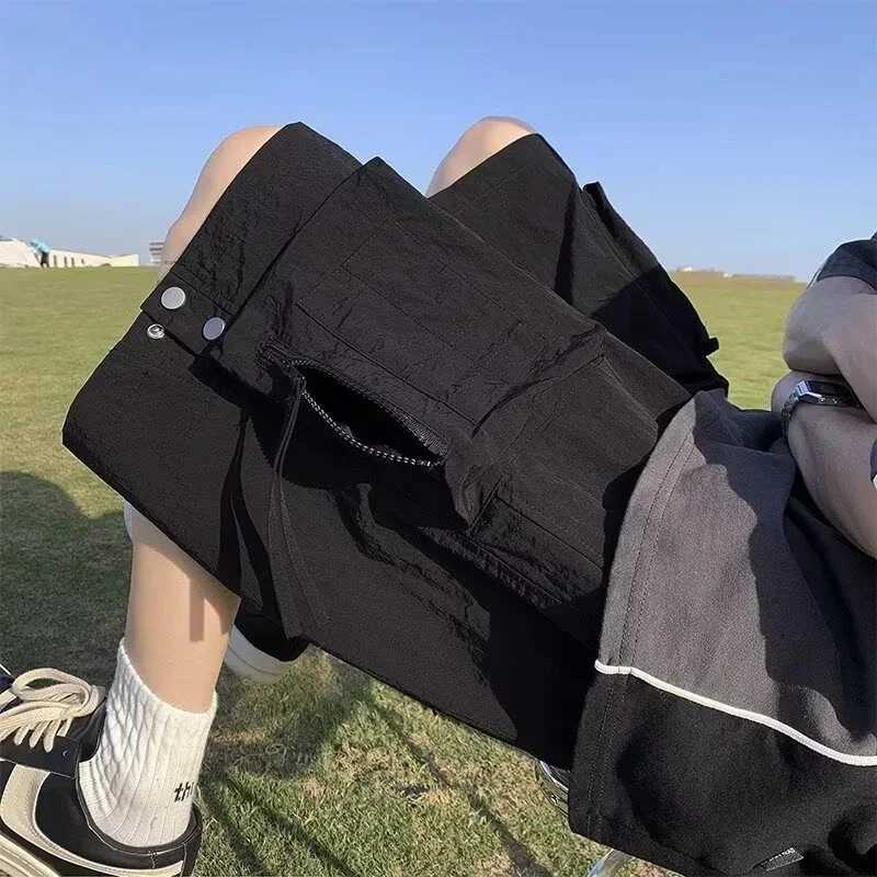 Summer Drawstring Cargo Shorts For Men High Street Pocket Baggy Bermuda Shorts Men Casual Purple Y2K Streetwear Sweatpants Shorts W250705