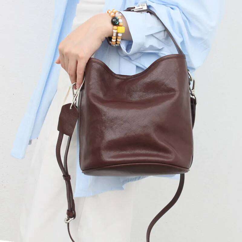 Natural Leather Handbag Bag For Women Vegetabletanned Cowhide Tote Classic Solid Color Versatile Handle Shoulder Crossbody Purse 2025/06/06 250705