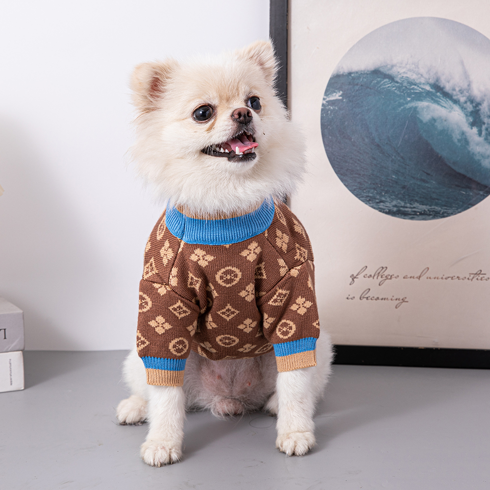 Dog Sweaters for Small Medium Dogs Fall Classic Knitted Flower Pattern Puppy Holiday Winter Coat Clothes for Female Girl Male Boy Warm Brown XXL Y262