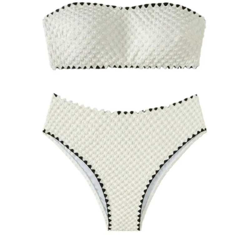 new2025 elegant strapless swimsuit womens bikini fashionable high waist split swimsuit casual beach wear swimsuit two-piece set XJ250624