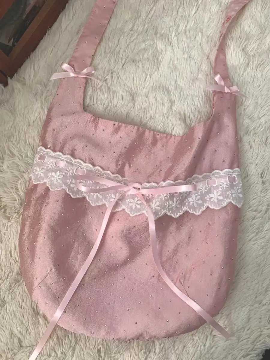 2024 New Womens Japanese Korean Bow Lace Shoulder Bag Large Capacity Casual Sweet Student Canvas Bags XJ250704