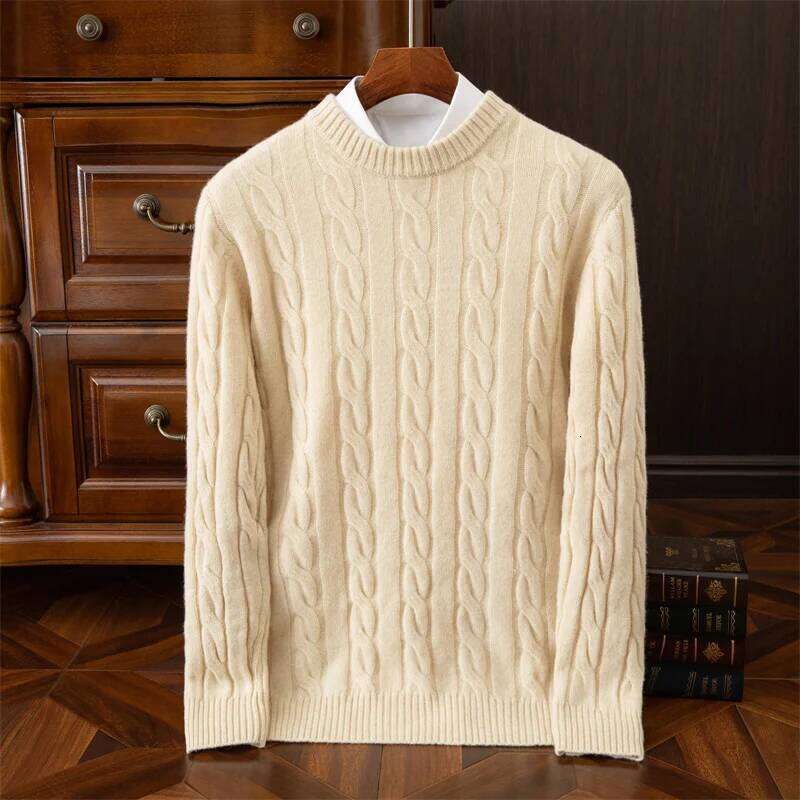 Autumn And Winter New Wool Men's Round Collar Pure Color Pullover Jacquard Thick Loose Cashmere Sweater 250701 250701