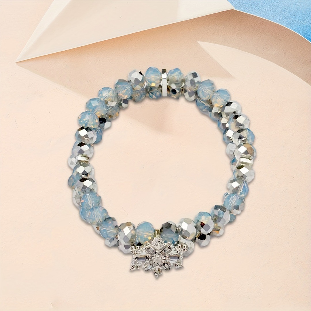 A New Elegant Jewelry: Faceted Crystal Glass Bead Snowflake Bracelet For Women And Girls