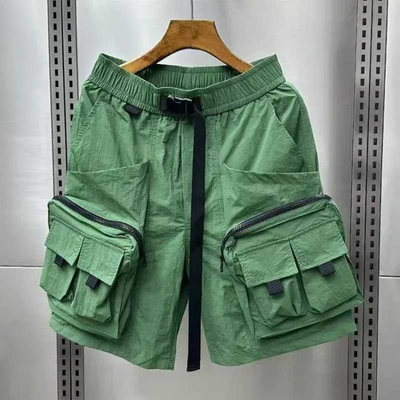 Mens Cargo Shorts Solid Multi Pocket Baggy Elastic Waist Loose Short Pants for Men Wide with Zipper Elegant Big and Tall Nylon W250705