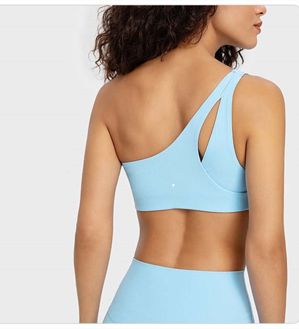 Women Sports Bra Tops Single-shoulder Fintness Tank Vest Solid Workout Breathble Shockproof Top Female DW369