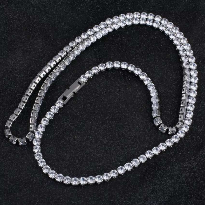 Iced Out 4mm Hip Hop Stainless Steel Tennis Necklace Sparkling CZ Diamond Necklace for Men Non Tarnish Man Necklace for Men