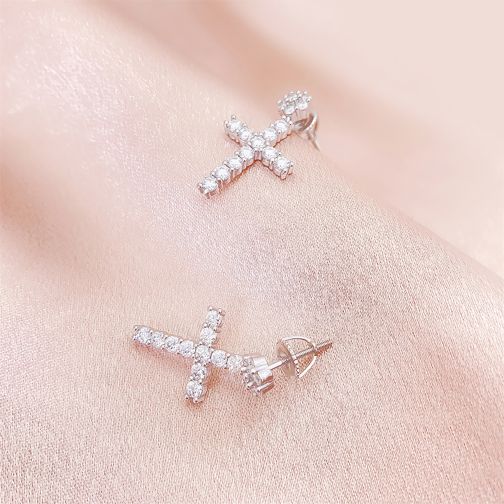 Hot Moissnaite Earring Fine Jewelry 925 Sterling Silver Gold Plated Iced Out VVS Diamond Moissanite Cross Hang Drop Earrings