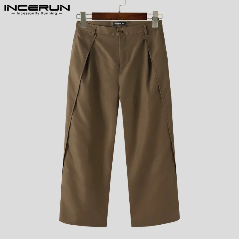 INCERUN Korean Style Mens Trousers Personality Cutting Wide Leg Pantalons Solid Leisure Streetwear Long Pants S-5XL 250704