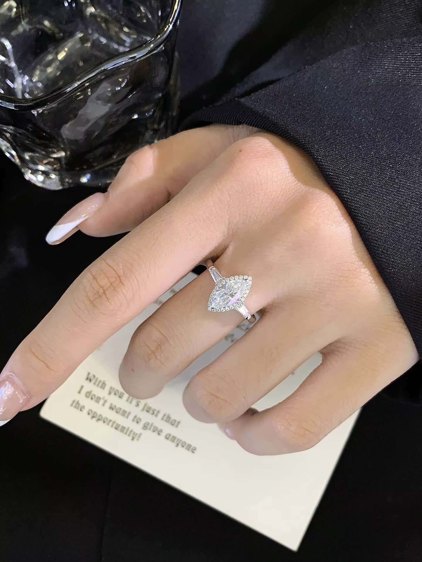 Classic Design 9K 10K 14K 18K White Gold Marquise Big Size Moissanite Engagement Wedding Halo Ring With Certificate for Women