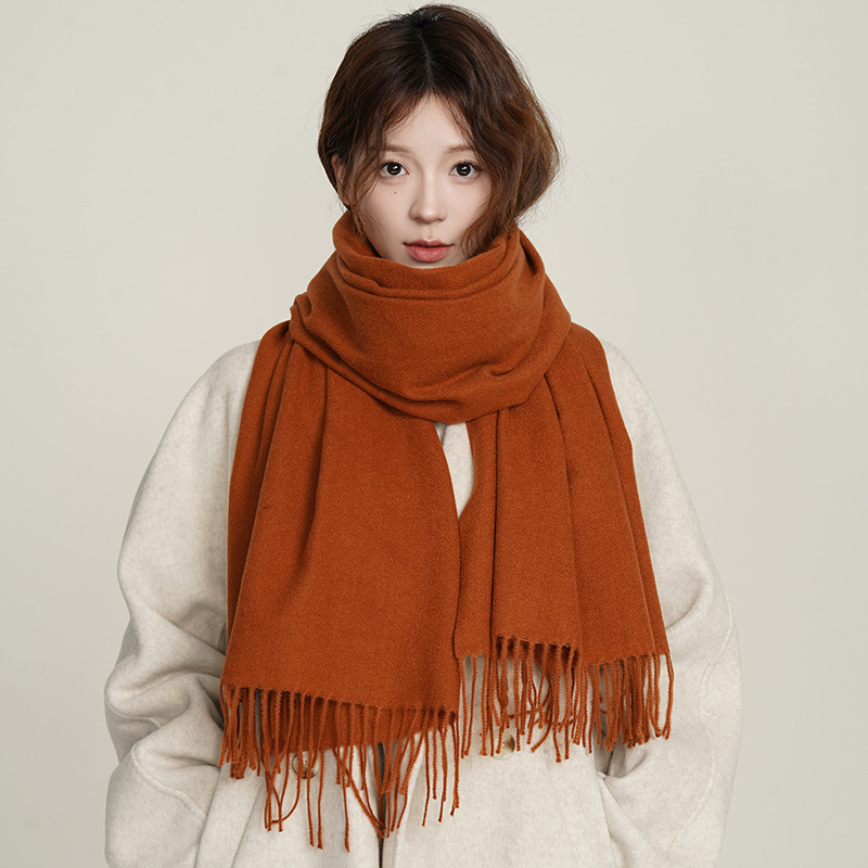 K1236 Scarf for women in winter, imitation cashmere, artistic autumn and winter, thickened, warm, dual-purpose, solid color, Korean style, fashionable