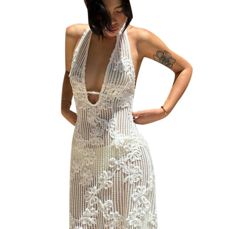 Fashion Evening Dress Summer New Style Strapless Jacquard Halter Neck Beach Vacation Tight Dress