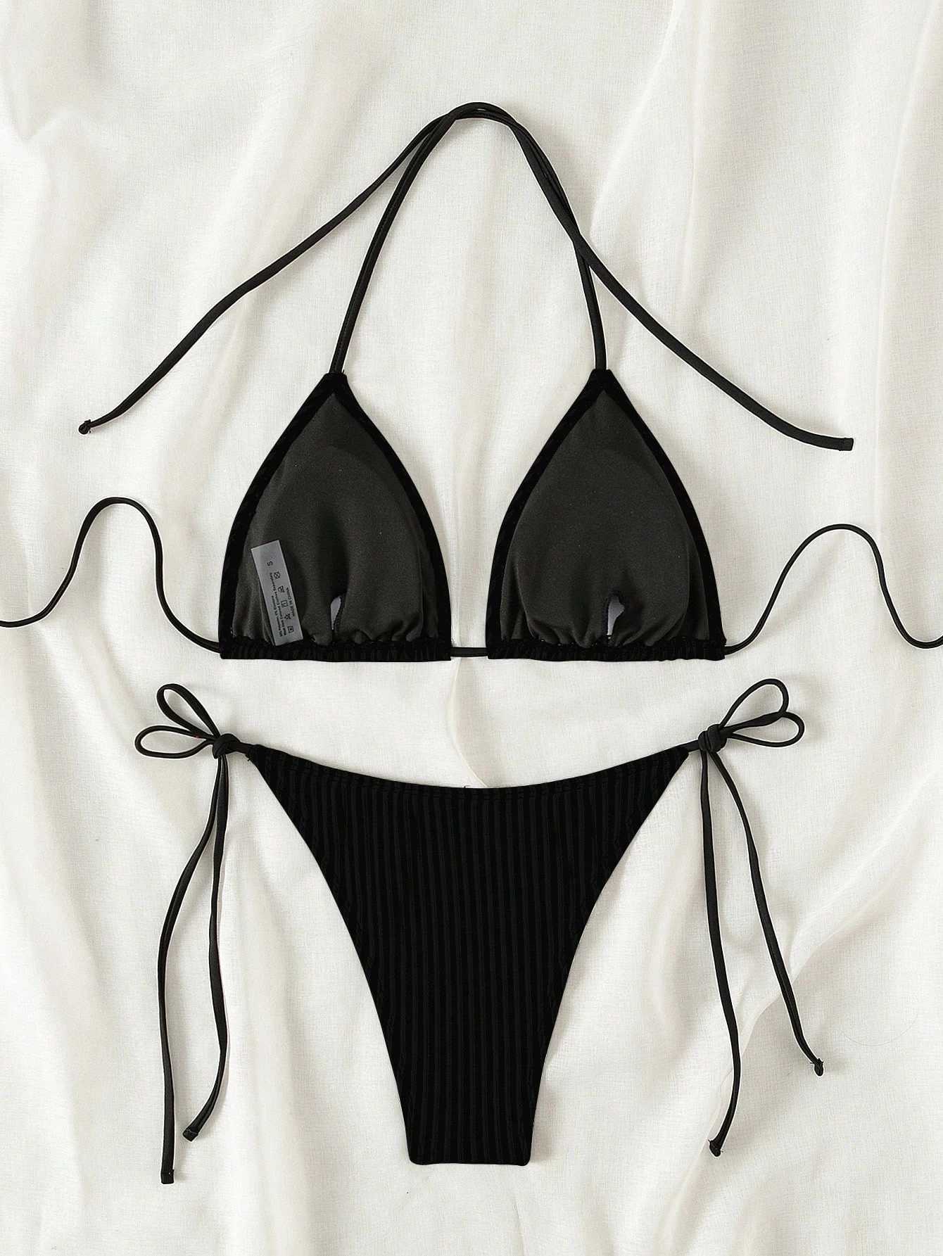 Solid color triangle cup suspender bikini strap design youthful and energetic suitable for students surfing by the sea. XJ250624