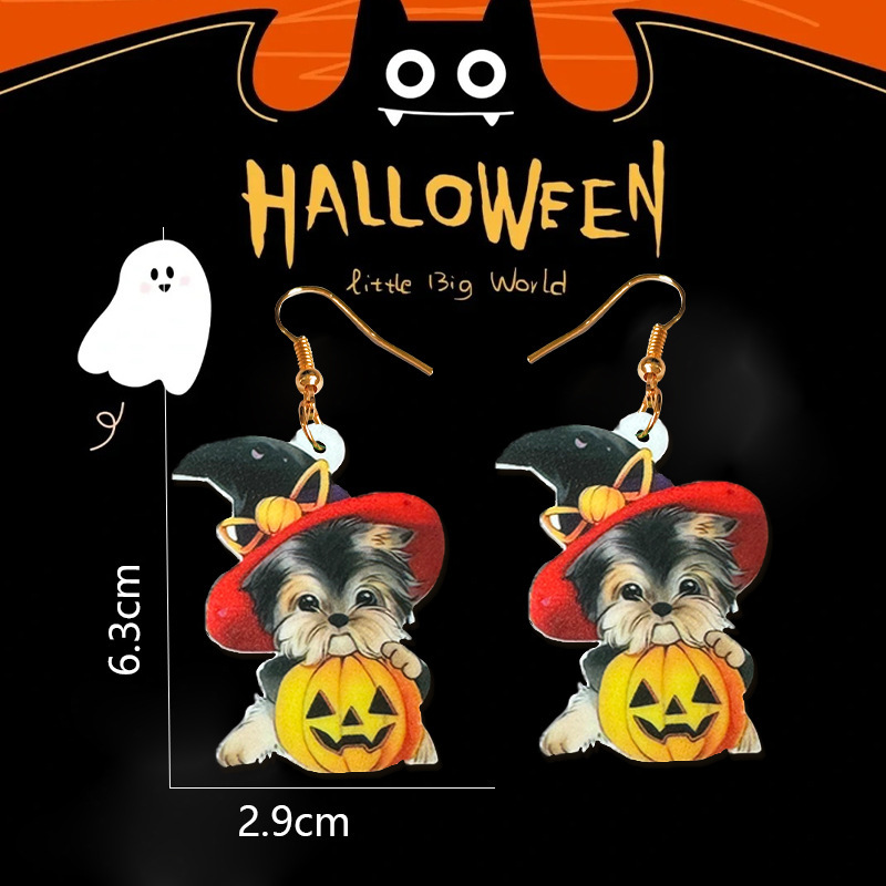 New Schnauzer Puppy Pumpkin Halloween Earrings Large Pendant For Women Girls