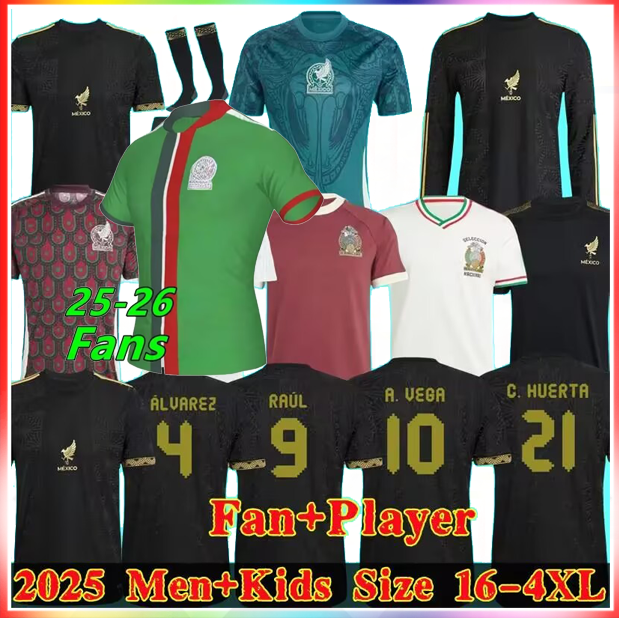 Mexico 2025 Gold Cup Soccer Jerseys home all black 25 26 LOZANO DOS SANTOS H.LOZANO RAUL CHICHARITO Men Kids kit Football Shirts Uniforms