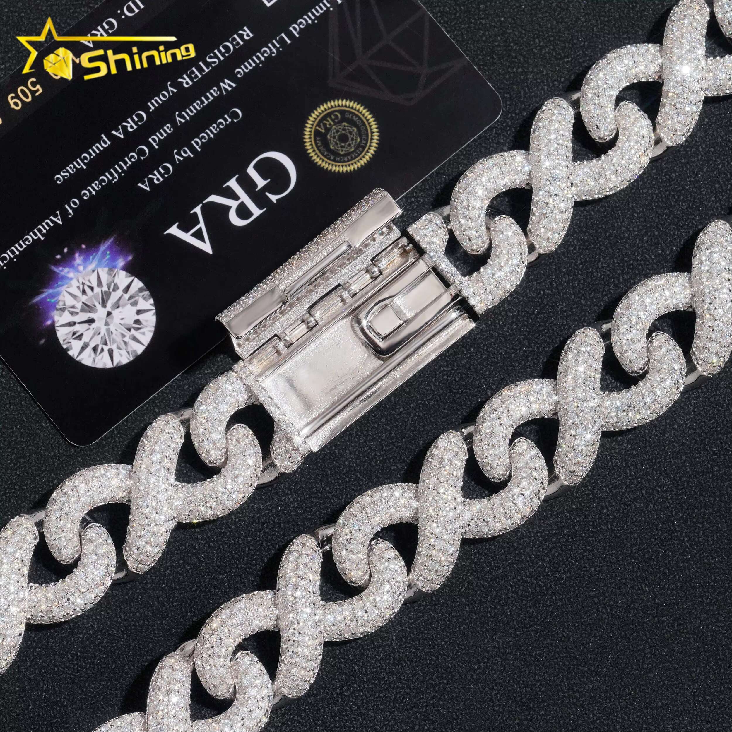 Hip Hop Jewelry Necklace Pass Diamond Tester 925 Sterling Silver Cuban Chain 18MM Infinity Link Chain