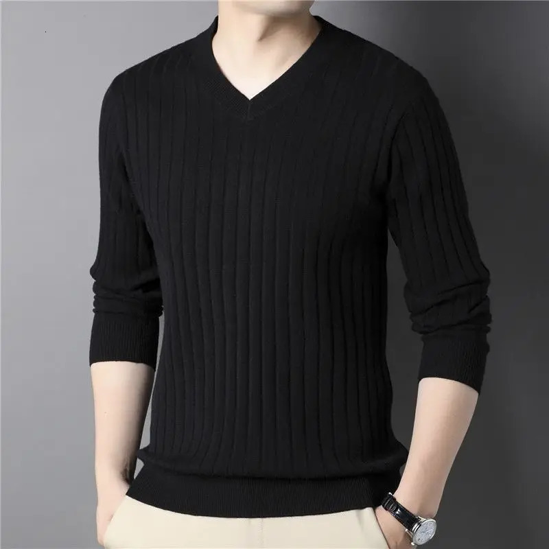 Autumn Winter Fashion V-neck Long Sleeve Pullovers Mens Clothing Thread Solid Knitting Casual All-match Simplicity Korean Tops 250704