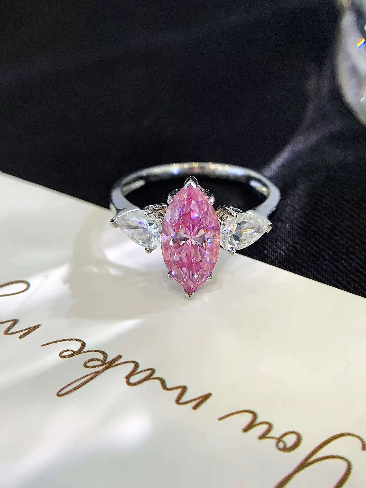 Goldstones Jewelry Pink Marquise and White Pear Cut Moissanite Stone Def Color Gold Ring Trendy Classic Style Gift Rings