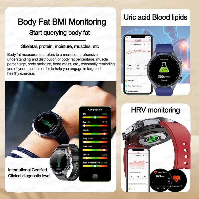 2025 Laser Pulse Uric Acid Blood Fat Nursing Smart Watch Men Body Fat Blood Pressure ECG+PPG Sleep Aid For Health WatchXJ250705
