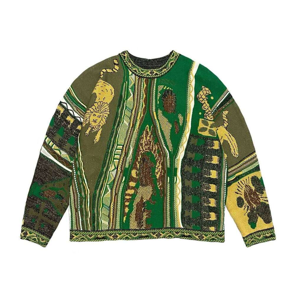 PFNW Men's High Quality Vintage Contrasting Ethnic Style Portrait O-Neck Pullover Sweater Jacquard Big Size Knitted Tops 12C1515 250701 250701