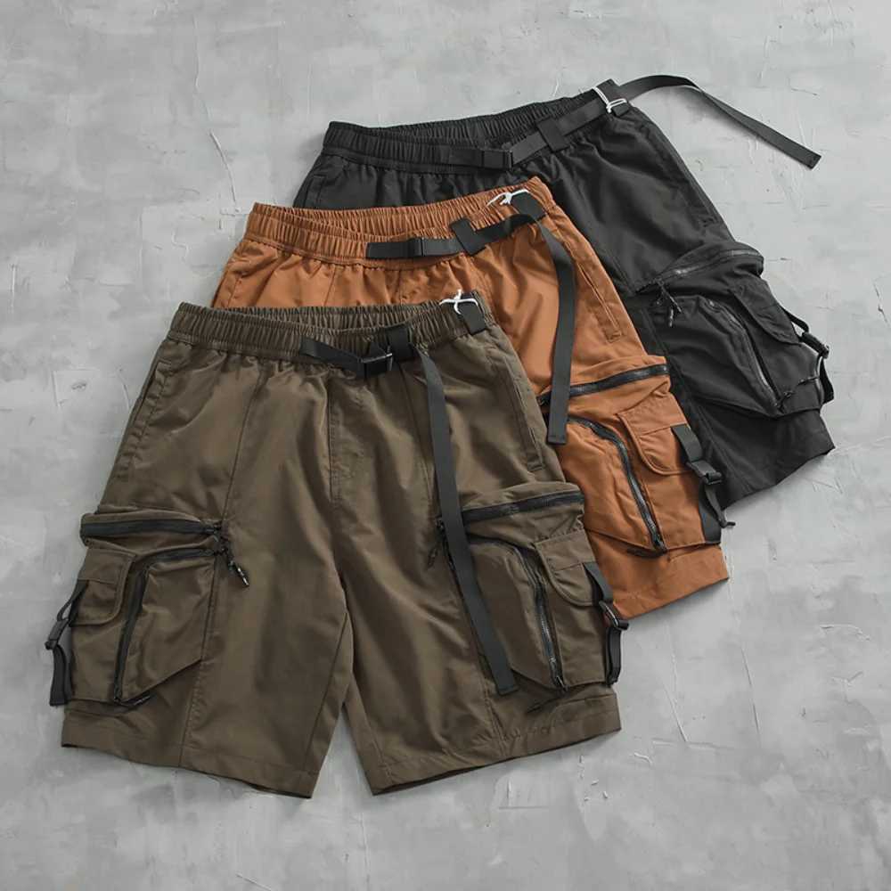 Mountain Outdoor Function Multi-Pocket Vintage Cargo Shorts Mens Japanese Fashion Brand Loose Straight Leg Casual Five Quarter W250705