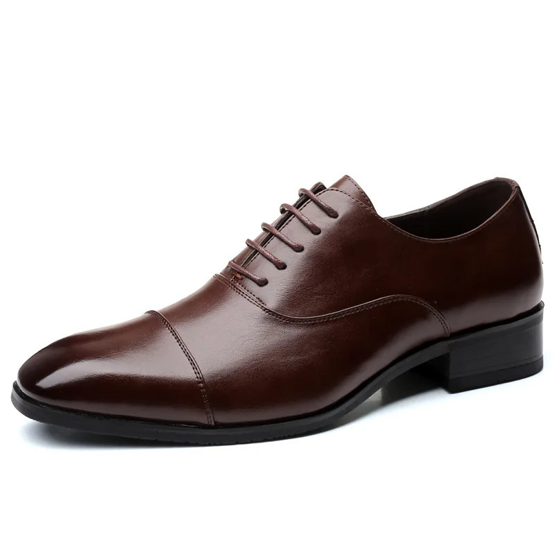 Molianser Men's Leather Oxford Dress Shoes, Brown Wedge Heel Slip-On Business Formal Shoes for Wedding 250704 - view 7