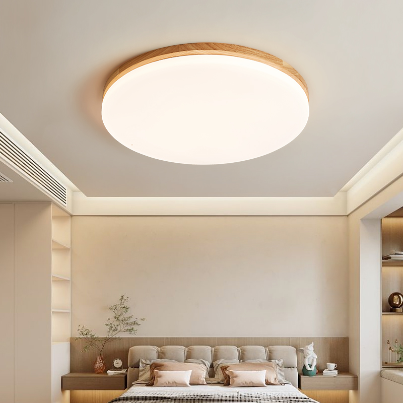 Minimalist Wooden Style Cream White Wax Wood Living Room Light - Eye Protection Bedroom Ceiling Lamp Fixture for Bedrooms & Living Rooms