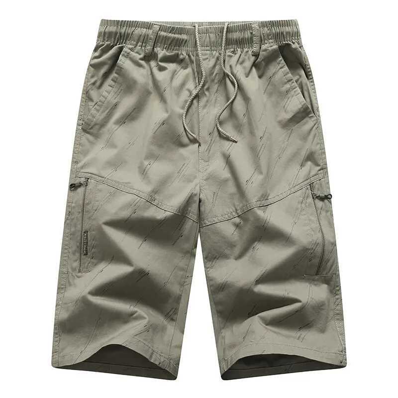 Mens Cargo Shorts Elastic Waist Hiking Pants Zipper Pocket Summer Cotton Shorts Climbing Jogger Sportswear W250705