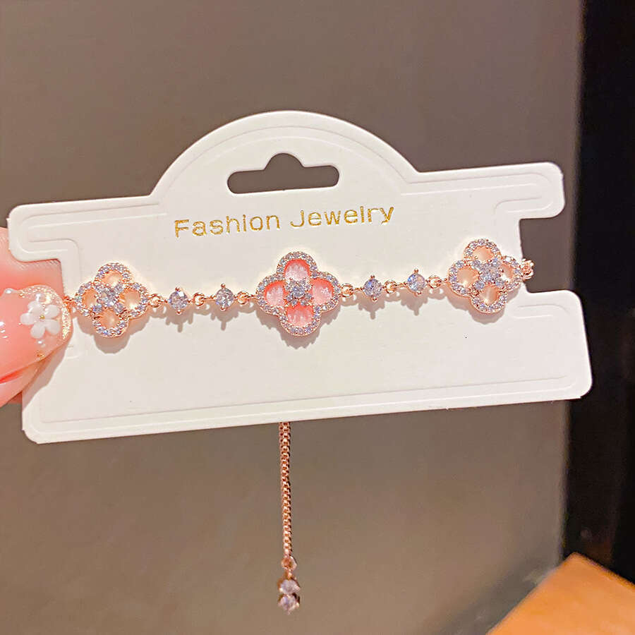 clover bracelet designer Zircon Rhombus Flower Pull Light High-end Sweet Versatile Elegant Personality Bracelet