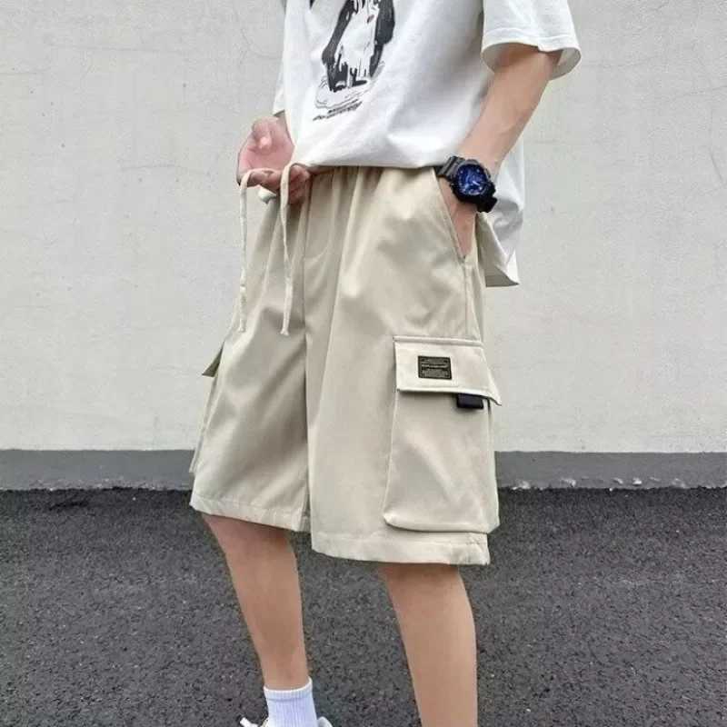 Long Baggy With Pockets Elastic Waist Loose Solid Draw String Short Pants For Men Bermuda Half Oversize Mens Cargo Shorts Wide W250705