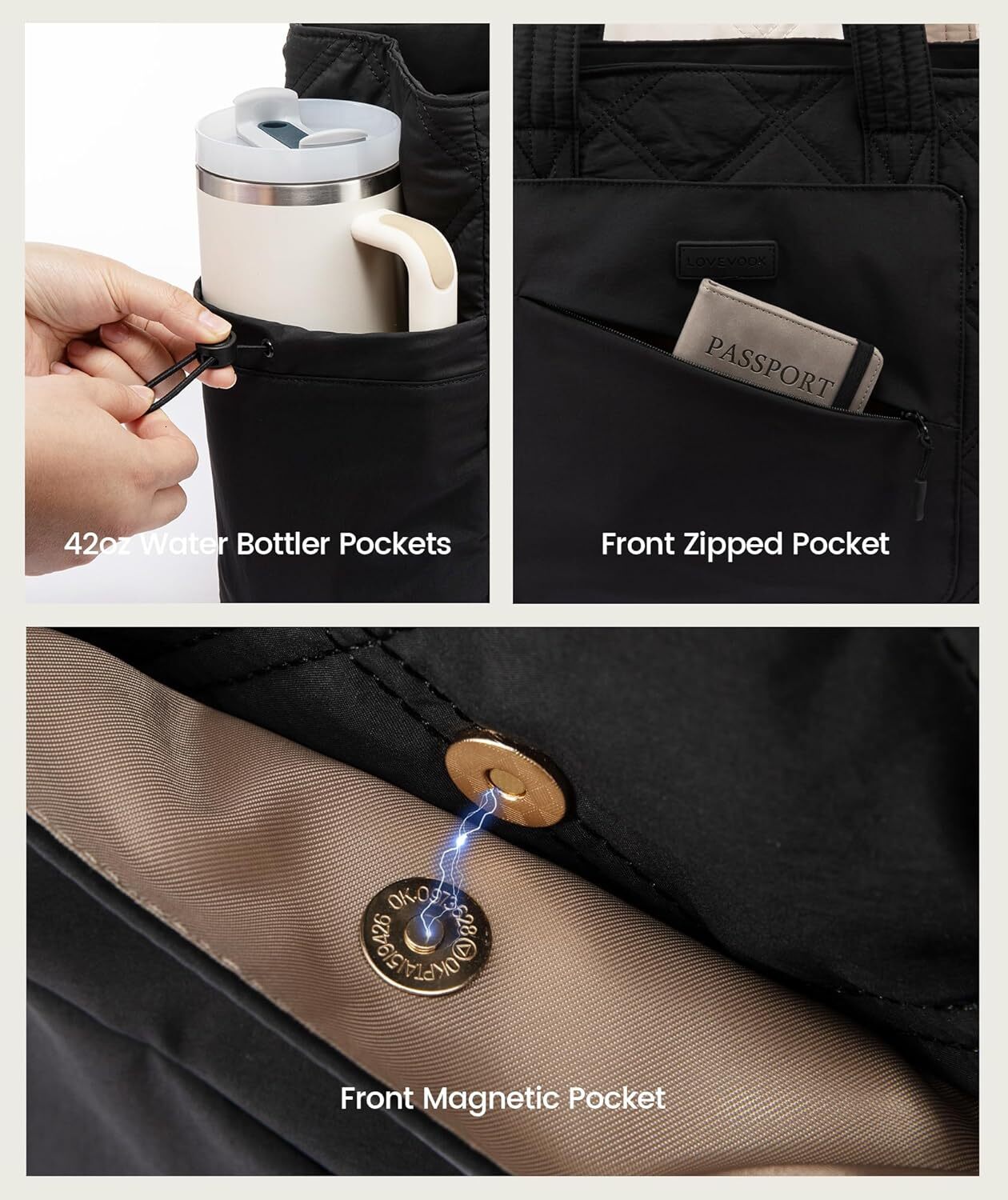 DHYMX designer bag Tote Women, Puffer Bag and designer bag Work Bags with Zipper for Travel, Daily, School, Quilted Nurse Shoulder, 2pcs