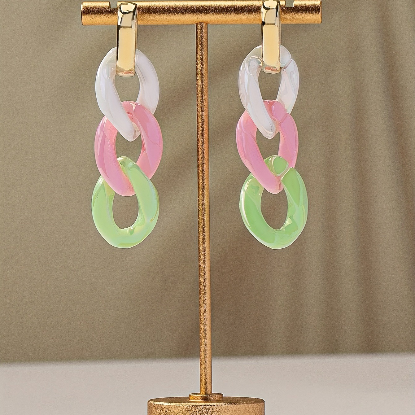 1 Pair Candy Color Chain Style Earrings Hollow Design Elegant Spring Summer