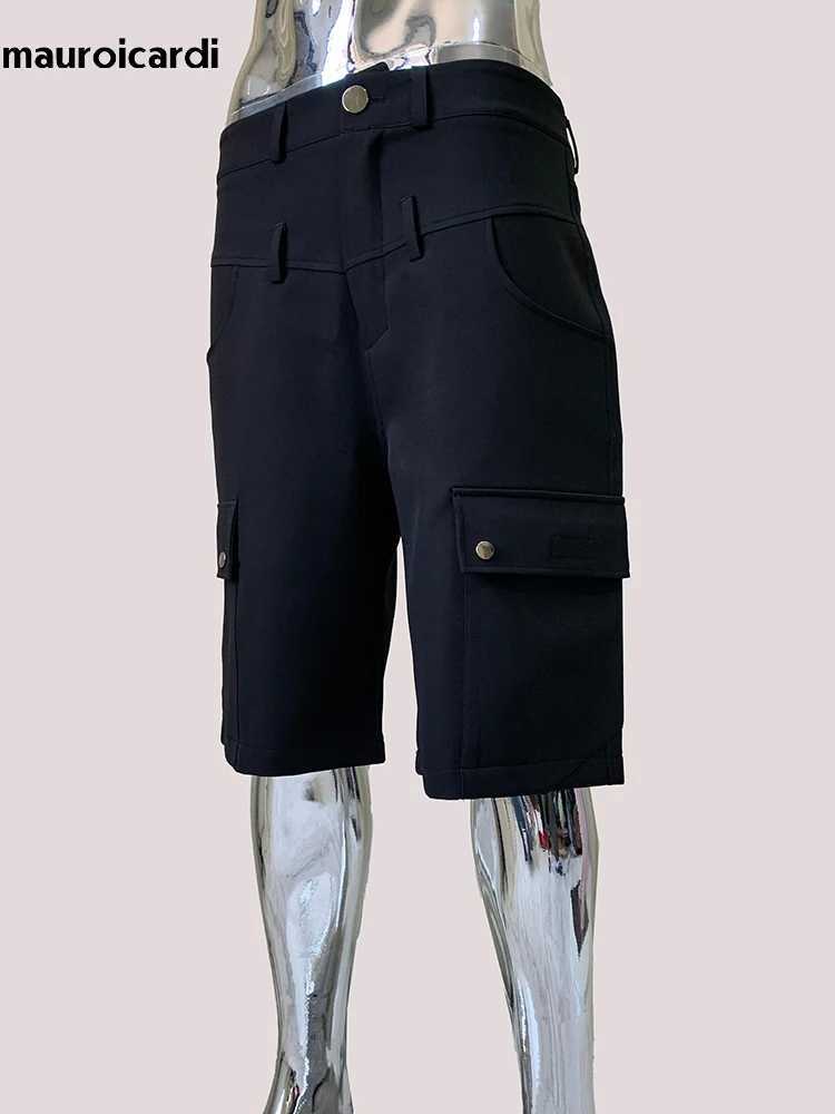 Mauroicardi Spring Summer Cool Handsome Black Cargo Shorts for Men High Waist Mens Straight Pants Luxury Designer Emo Clothes W250705