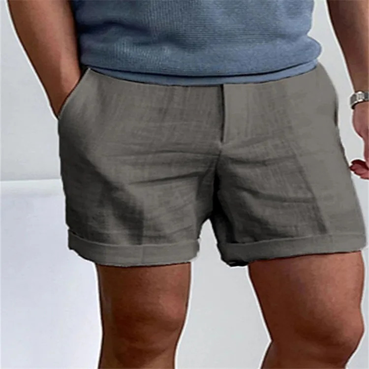 Mens Linen Oblique Pocket Solid Color Comfortable Breathable Sports Outdoor Daily Shorts 250704