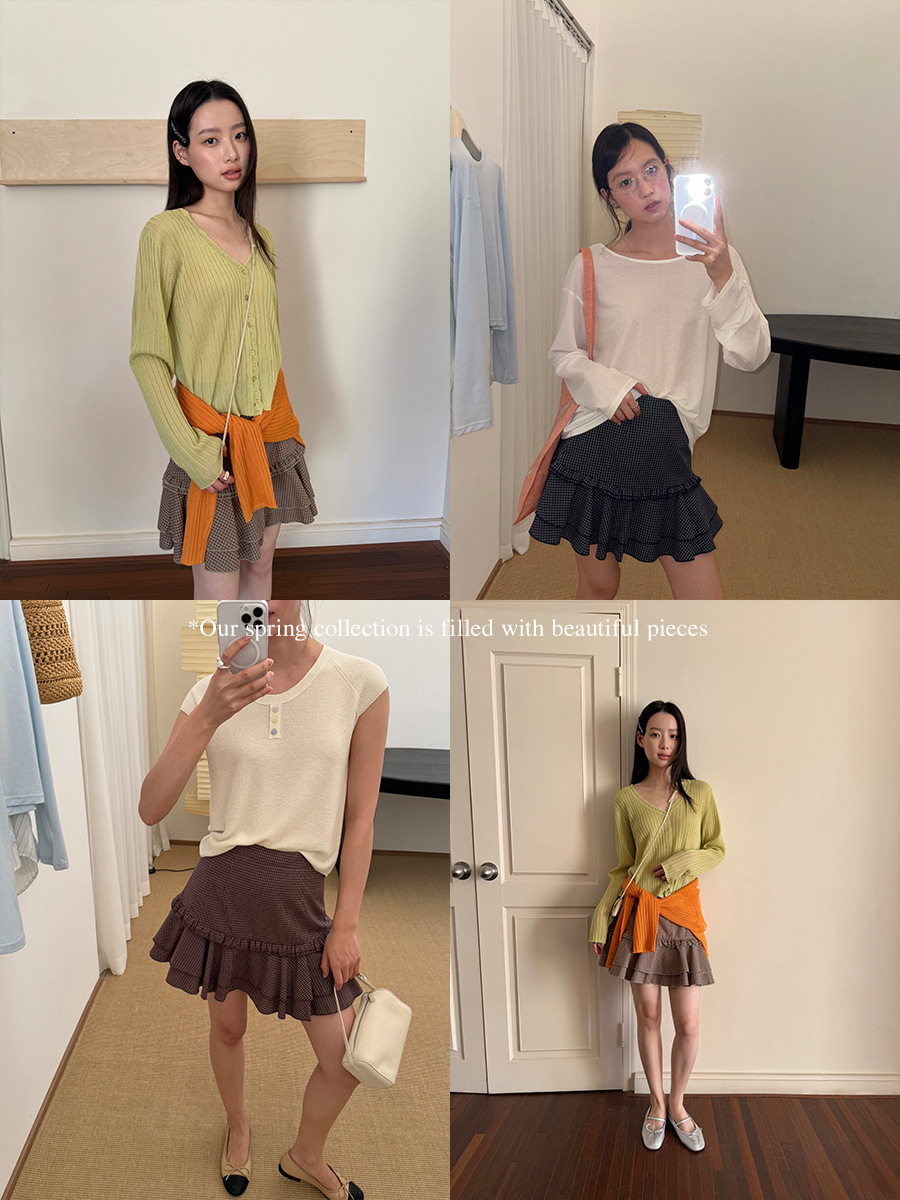 GY1908 Pleated retro hot girl plaid skirt female summer college style sweet lace umbrella skirt