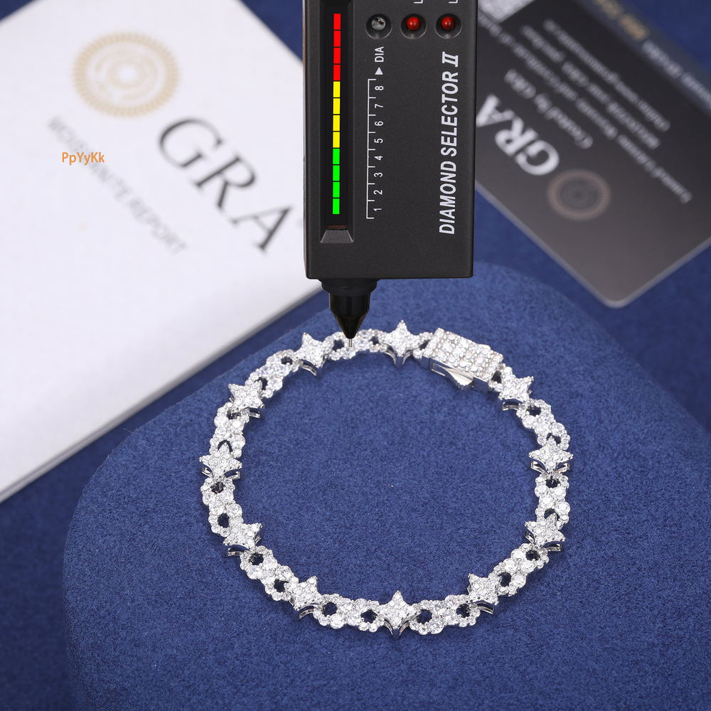 8mm 925 Sterling Silver VVS Moissanite Iced Out Infinity Star Link Bracelet for Men Fashion Daity Jewelry Pass Diamond Tester