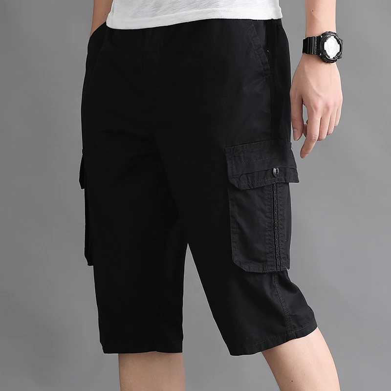 Mens Streetwear Casual Shorts Fashion Loose Straight Cargo Shorts Below Knee Cotton Joggers Shorts Men Cropped Pants W250705