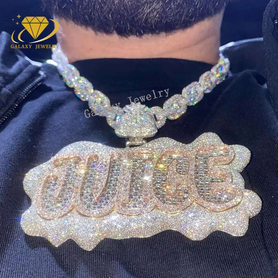 Custom Diamond Chain Pendant Iced Out Vvs Moissanite Hiphop Pendant Fine Jewelry Baguette Name Moissanite Pendant