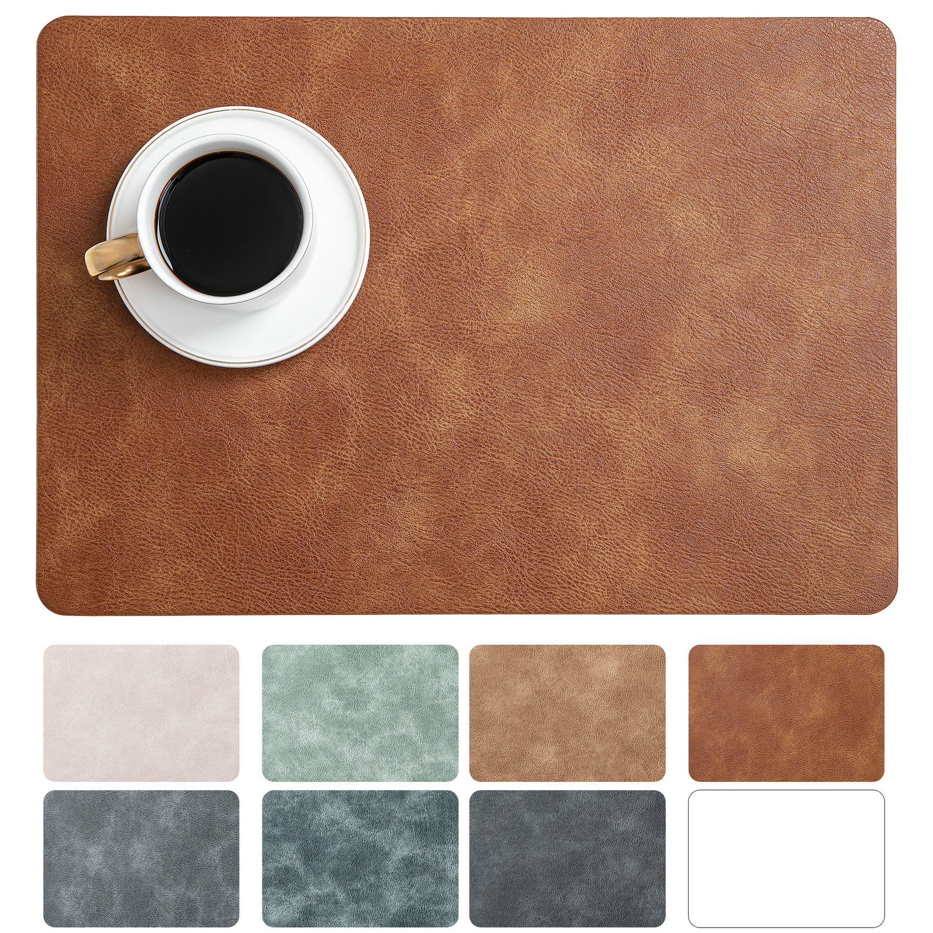 6-Pack 12"x17" Faux Leather Placemats - 100% Waterproof & Oil-Proof PU Table Mats, Heat Resistant & Reversible - Wipe Clean for Kitchen, Din